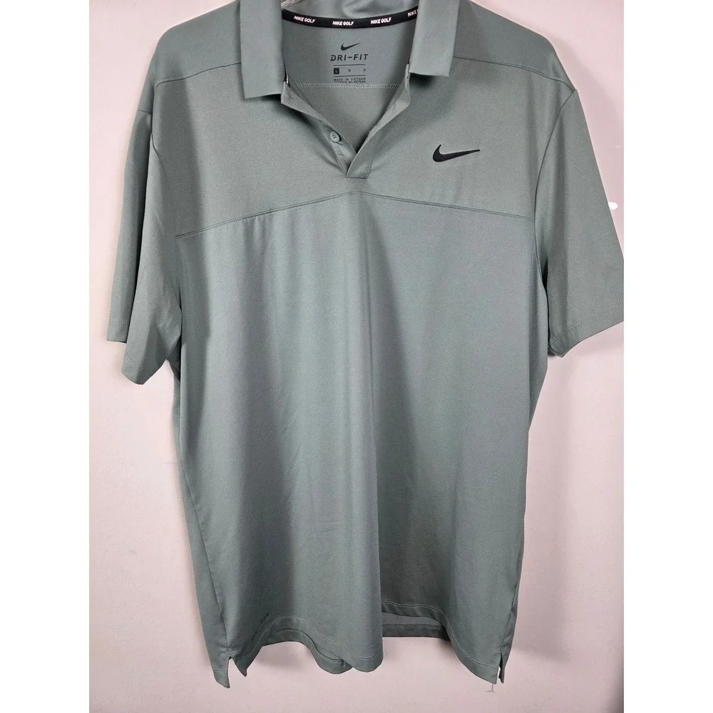 Nike Golf Dri‎ Fit Mens L Gray Short Sleeve Polo OakTree Logo PGA